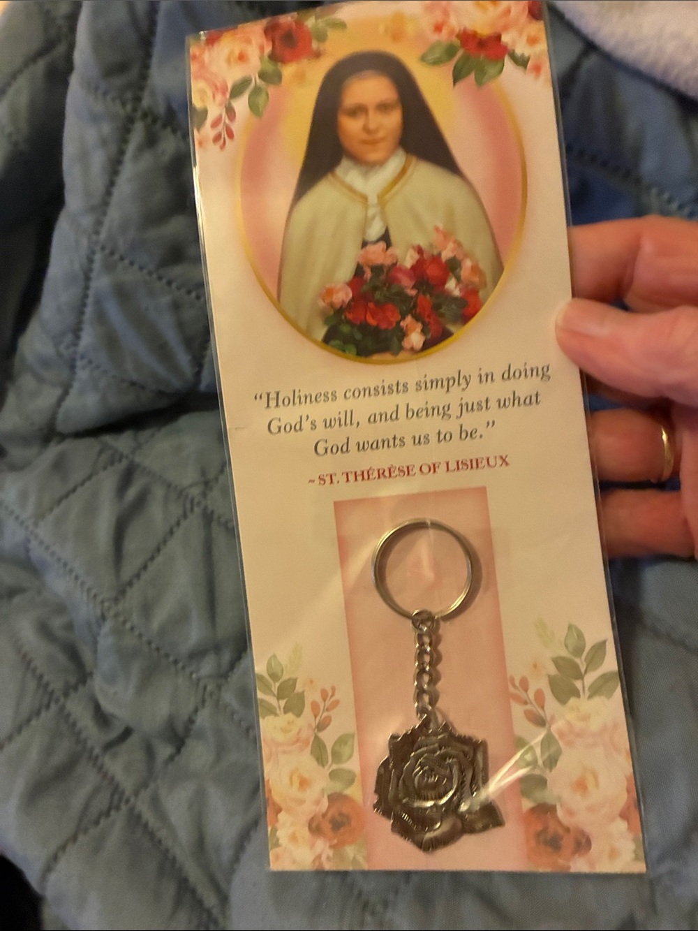 St. Thérèse Rose Charm Keychain - Silver